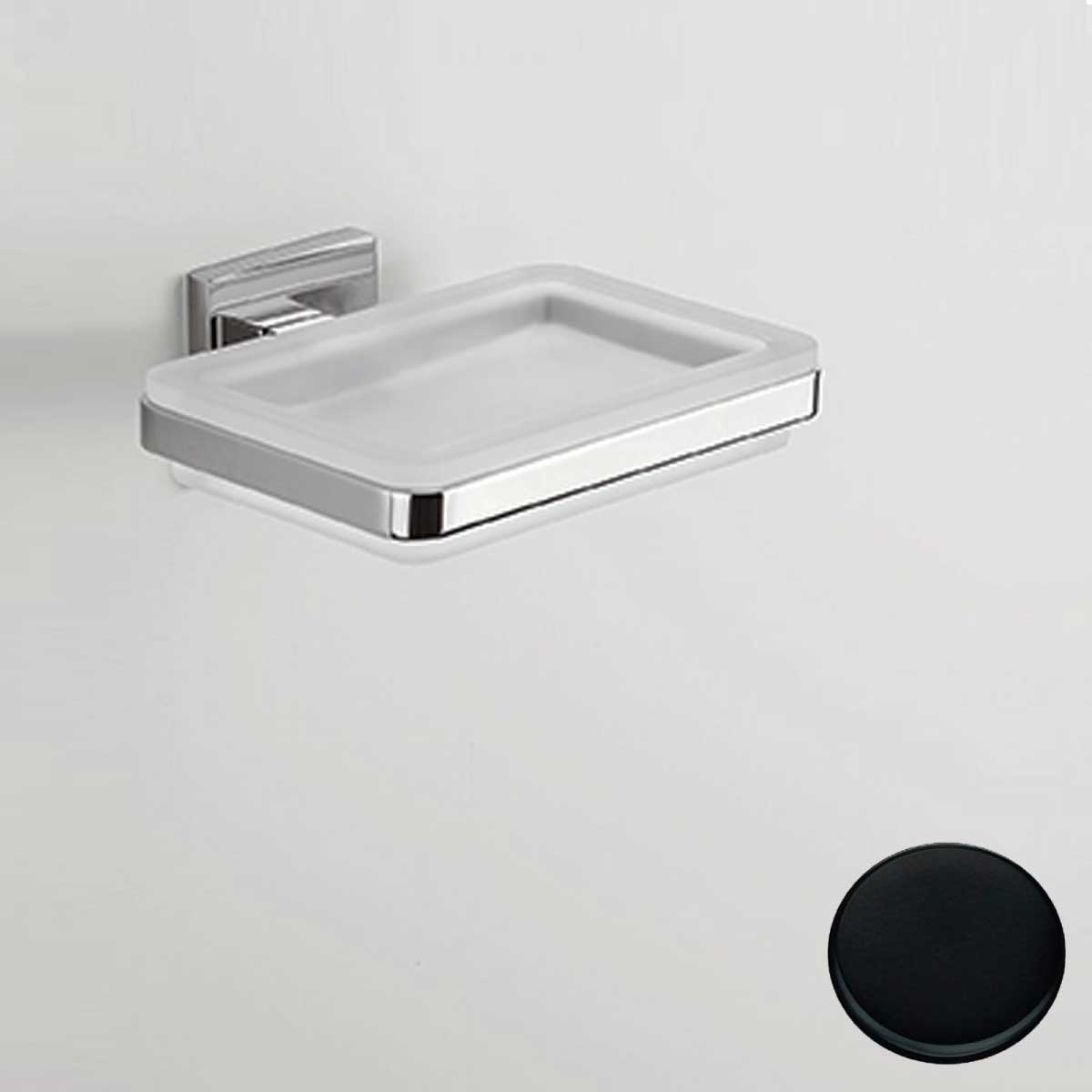 Porta sapone di forma squadrata Nero Opaco con piattino in vetro satinato Colombo Design collezione BasicQ Con fissaggio a tassello by CeramicStore | Lo specialista del tuo bagno