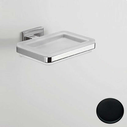Porta sapone di forma squadrata Nero Opaco con piattino in vetro satinato Colombo Design collezione BasicQ Con fissaggio a tassello by CeramicStore | Lo specialista del tuo bagno