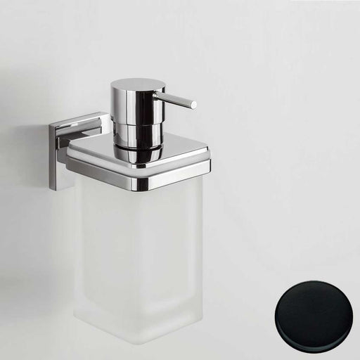 Dispenser Sapone di forma squadrata Nero Opaco con contenitore in vetro satinato Colombo Design collezione BasicQ Con fissaggio a tassello by CeramicStore | Lo specialista del tuo bagno