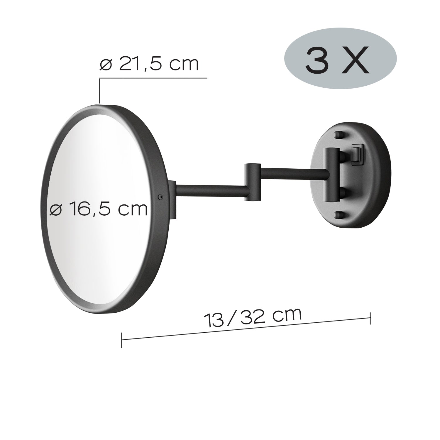Specchio ingranditore Sarah di Gedy in Acciaio Inox AISI 304 e luce LED - Nero Matt by CeramicStore | Lo specialista del tuo bagno