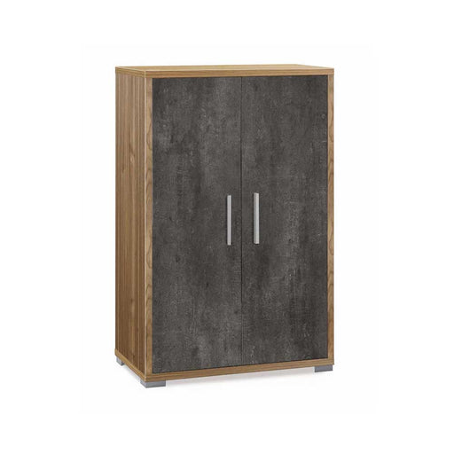 Mobile multiuso a 2 ante e 2 ripiani con maniglia satinata finitura frontale Ossido Nero e laterale noce stelvio by Sarmog by CeramicStore | Lo specialista del tuo bagno