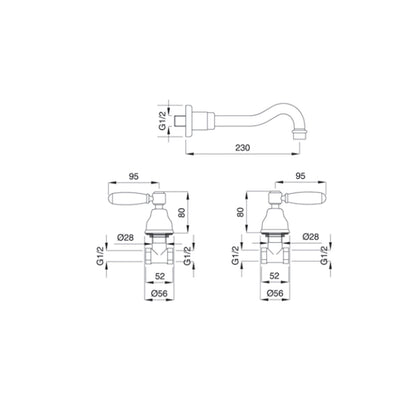 Miscelatore lavabo a parete in ottone cromato con manici bianchi collezione King Keller Taps versione outlet by CeramicStore | Lo specialista del tuo bagno