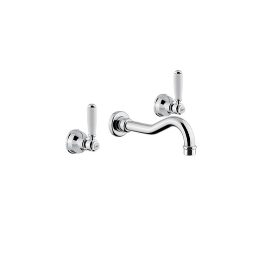 Miscelatore lavabo a parete in ottone cromato con manici bianchi collezione King Keller Taps versione outlet by CeramicStore | Lo specialista del tuo bagno