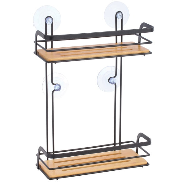 Mensola doccia con ventose a 2 livelli modello Hiko in Acciaio e Bambà¹ - Nero/Naturale by CeramicStore | Lo specialista del tuo bagno
