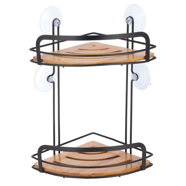 Angolare doccia con ventose a 2 livelli modello Hiko in Acciaio e Bambà¹ - Nero/Naturale by CeramicStore | Lo specialista del tuo bagno