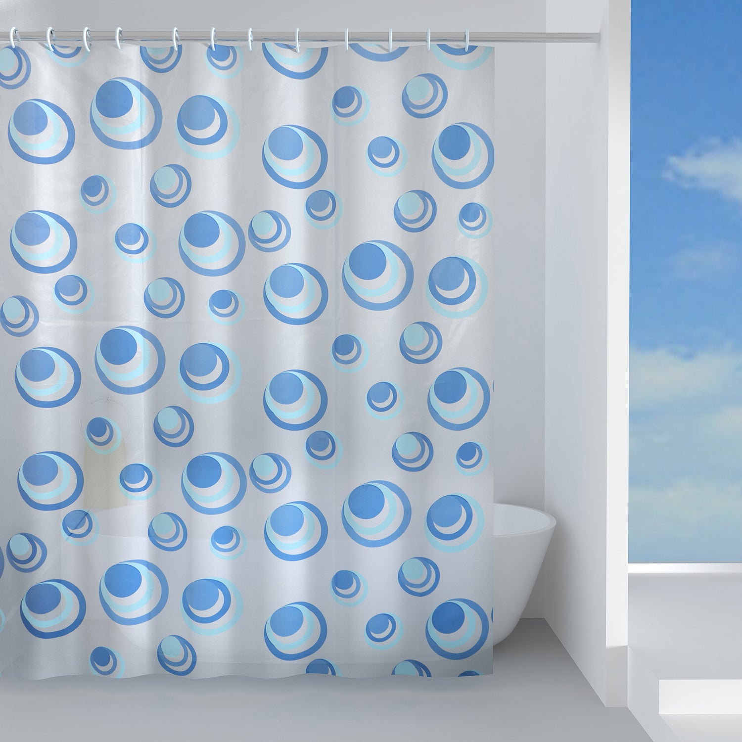 Tenda doccia Gedy in Peva modello Orbita 240x200 cm con anelli inclusi by CeramicStore | Lo specialista del tuo bagno