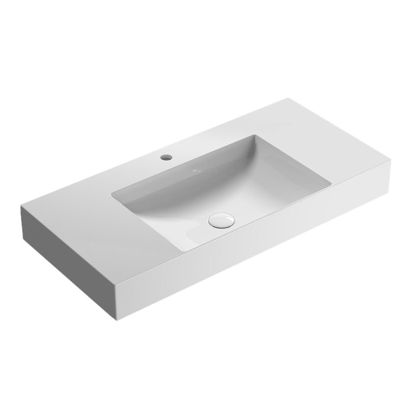 Lavabo rettangolare con piani laterali T-Edge 80x47x12 cm Ceramica Globo €“ Bianco lucido