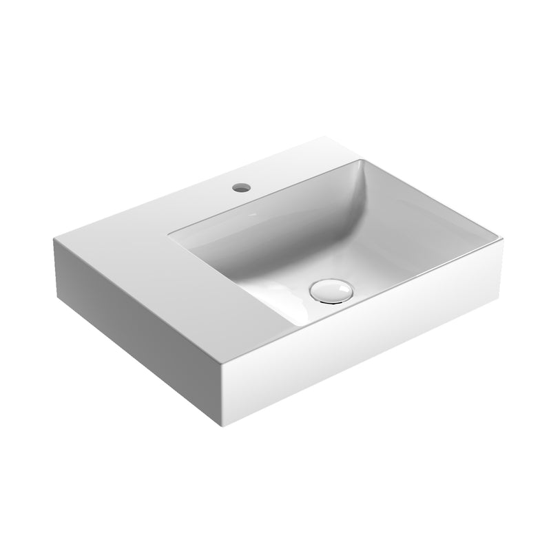Lavabo rettangolare con piano a sinistra T-Edge 60x47x12 cm Ceramica Globo €“ Bianco lucido