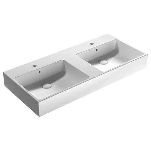 Lavabo doppia vasca Stone 110x50x13 cm Ceramica Globo €“ Bianco lucido