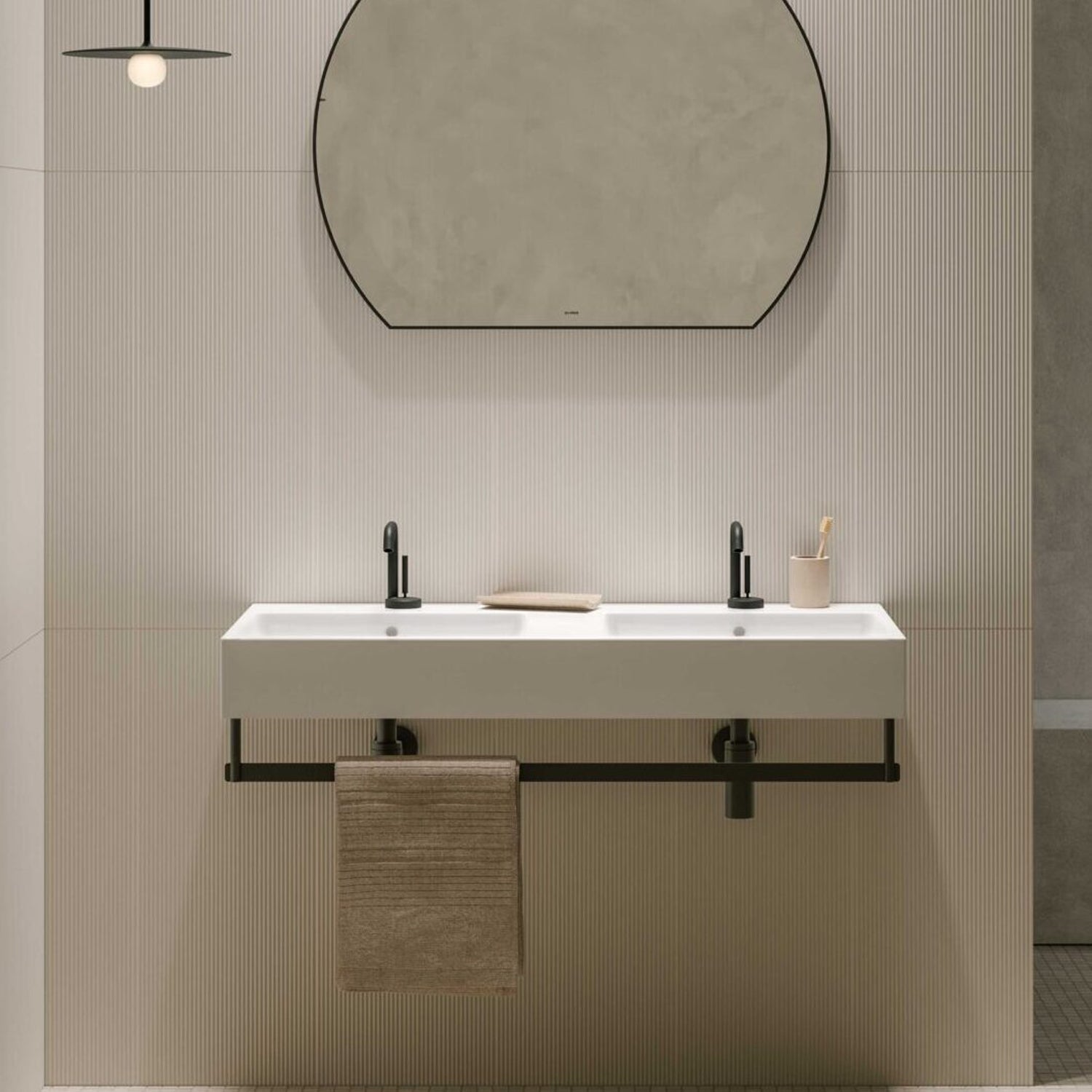 Lavabo doppia vasca Stone 110x50x13 cm Ceramica Globo €“ Bianco lucido