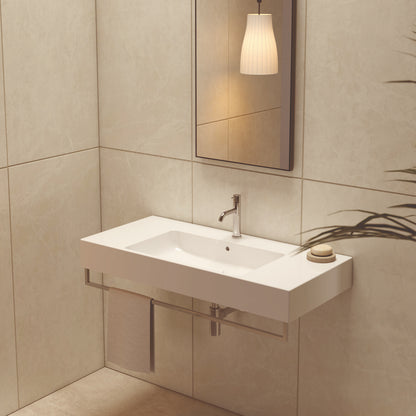 Lavabo rettangolare con piani laterali Stone 110x50x13 cm Ceramica Globo €“ Bianco lucido