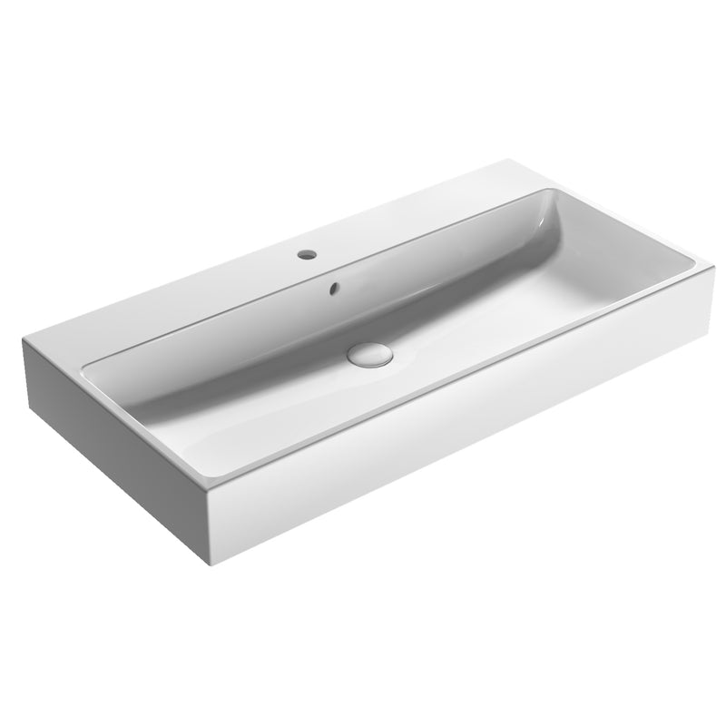 Lavabo rettangolare Stone 100x50x13 cm Ceramica Globo €“ Bianco lucido