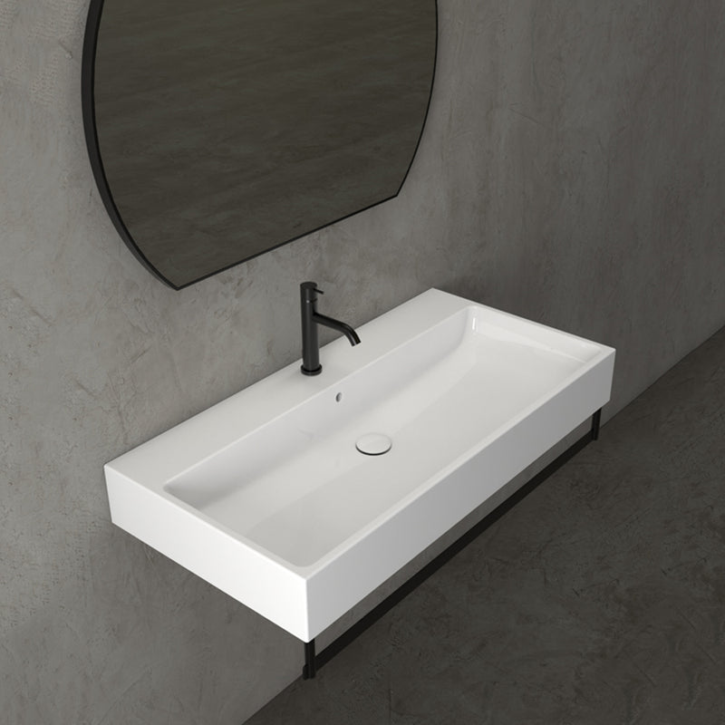 Lavabo rettangolare Stone 100x50x13 cm Ceramica Globo €“ Bianco lucido