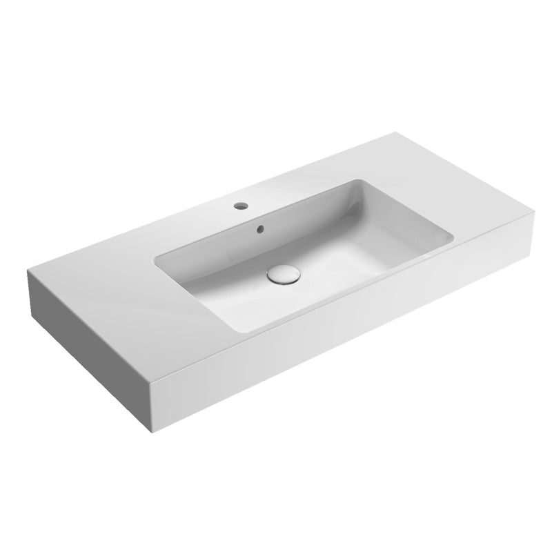 Lavabo rettangolare con piani laterali Stone 90x50x13 cm Ceramica Globo €“ Bianco lucido