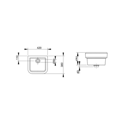Lavabo sospeso modello Persia in ceramica 42x38 cm H. 24 cm by CeramicStore | Lo specialista del tuo bagno