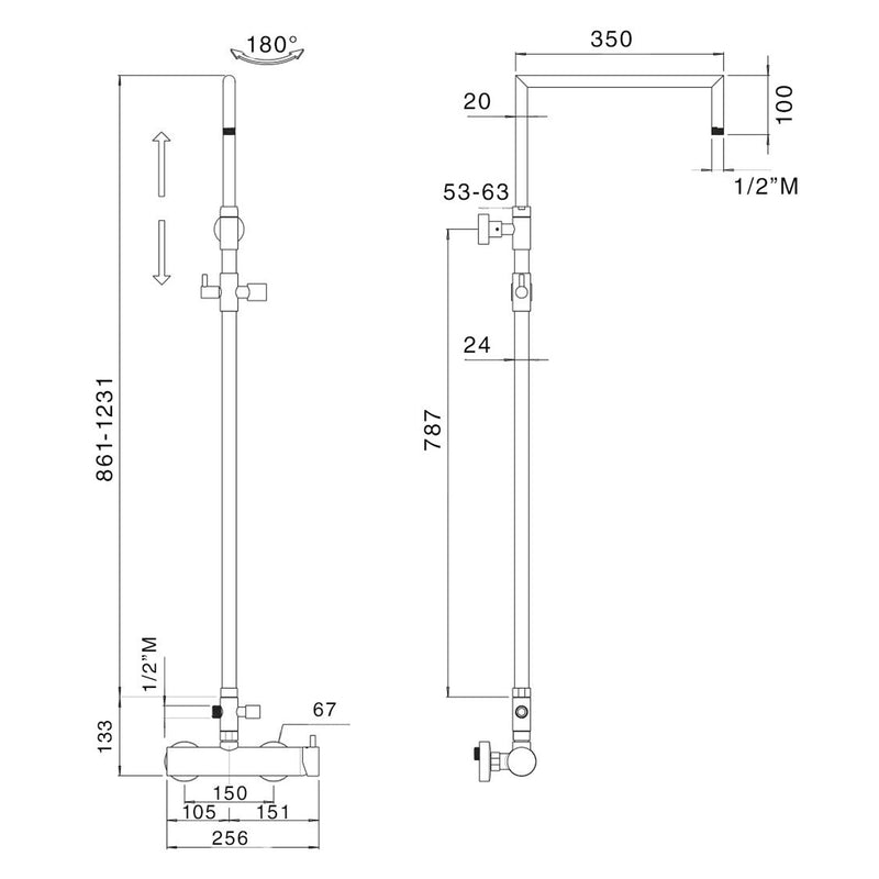 Colonna doccia tonda 2,4cm con soffione Linz e termostatico TM1B by CeramicStore | Lo specialista del tuo bagno