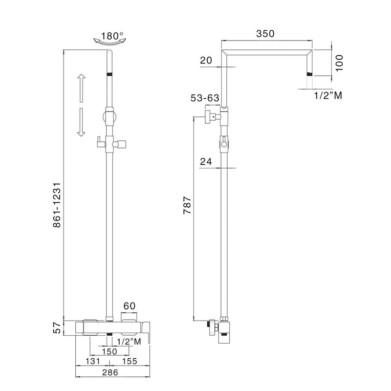 Colonna doccia tonda 2,4cm in ottone con termostatico TM1Q by CeramicStore | Lo specialista del tuo bagno