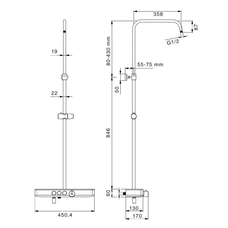 Colonna doccia tonda con soffione tondo, lavapiedi e termostatico by CeramicStore | Lo specialista del tuo bagno