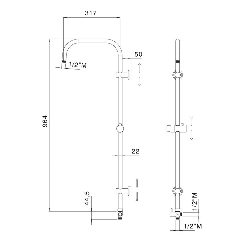 Colonna doccia in acciaio con soffione, doccino e supporti a muro by CeramicStore | Lo specialista del tuo bagno
