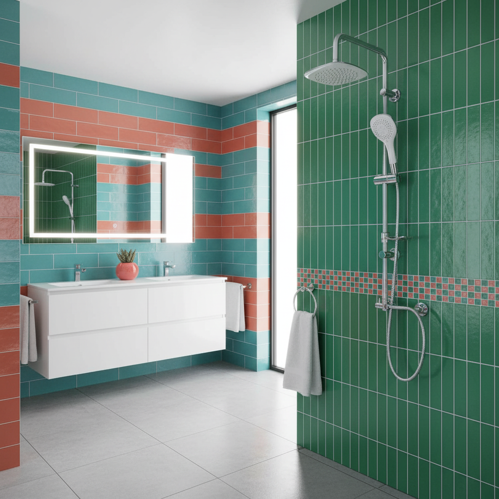 Colonna doccia in acciaio con soffione, doccino e supporti a muro