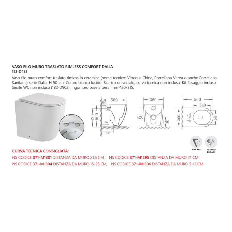 Vaso filo muro traslato rimless comfort dalia -