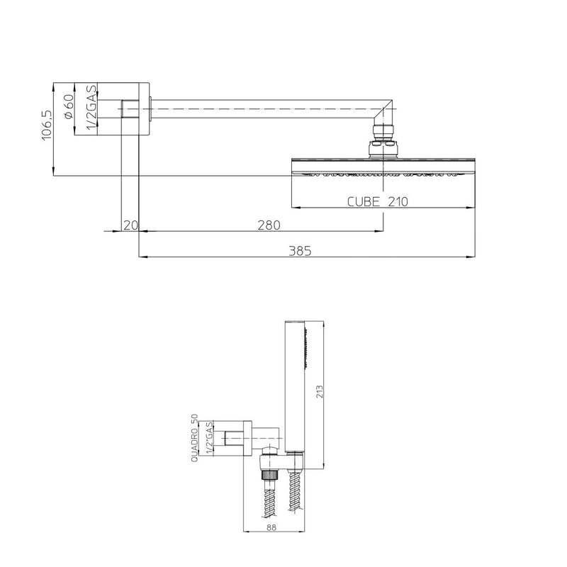 Composizione doccia Bossini con soffione quadrato 21X21, braccio doccia e kit duplex by CeramicStore | Lo specialista del tuo bagno