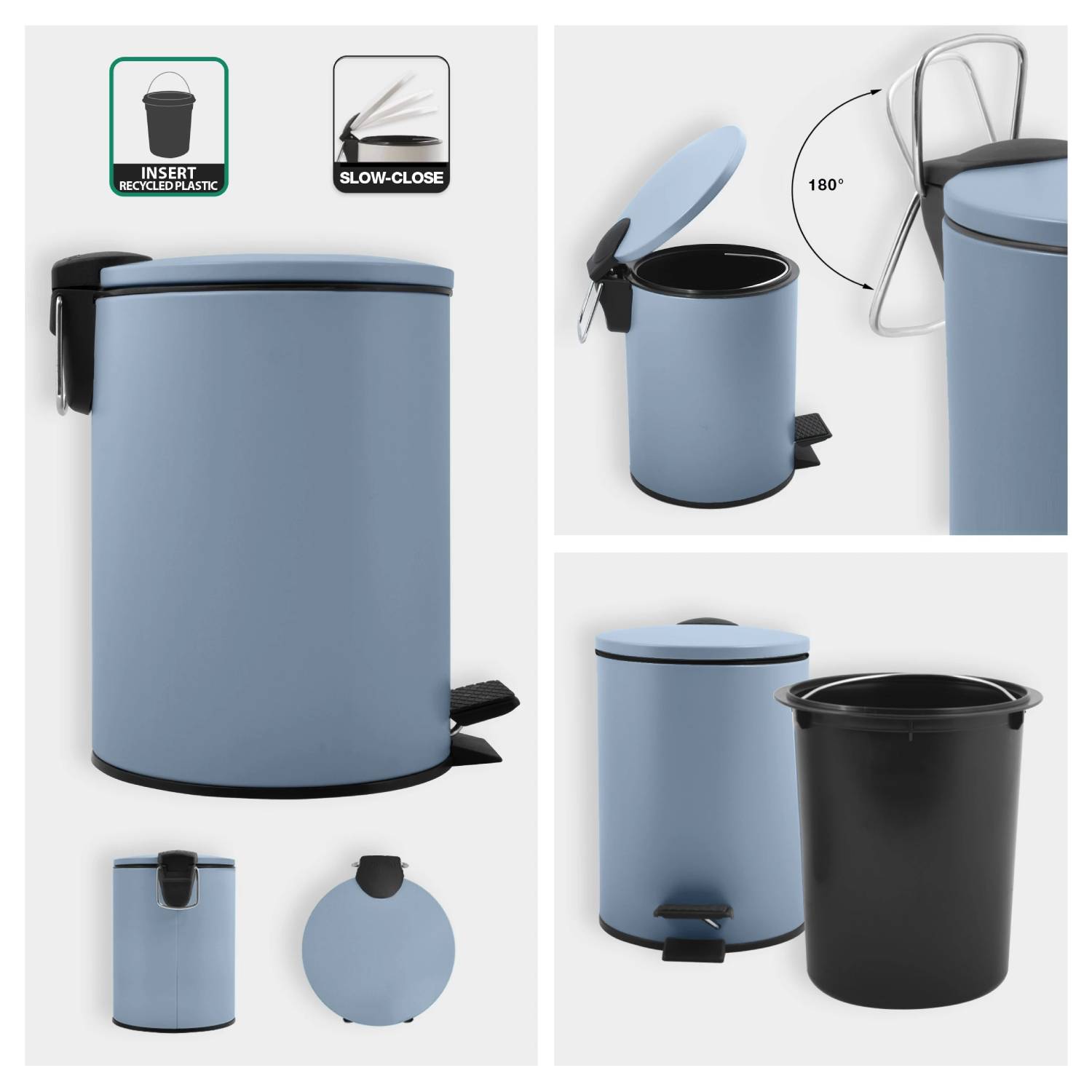 Pattumiera a pedale in acciaio modello Adelar capienza 5 litri colore blu opaco by CeramicStore | Lo specialista del tuo bagno