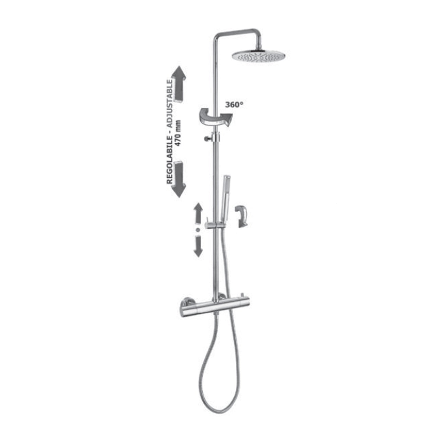 Paffoni Colonna doccia regolabile termostatica Mini Birillo con deviatore, soffione tondo e doccino by CeramicStore | Lo specialista del tuo bagno