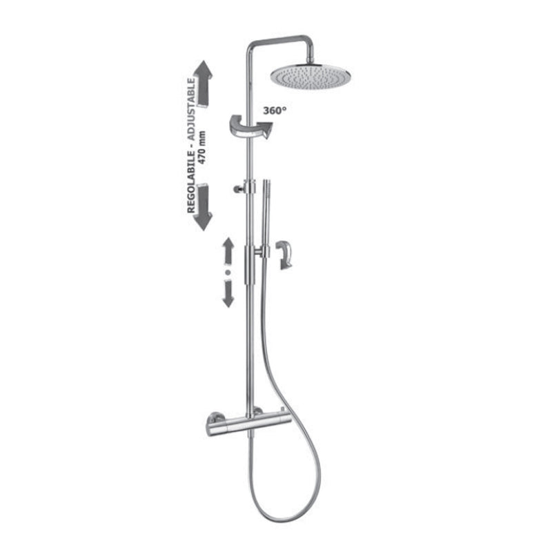 Paffoni Colonna doccia regolabile termostatica Birillo con deviatore, soffione tondo e doccino by CeramicStore | Lo specialista del tuo bagno