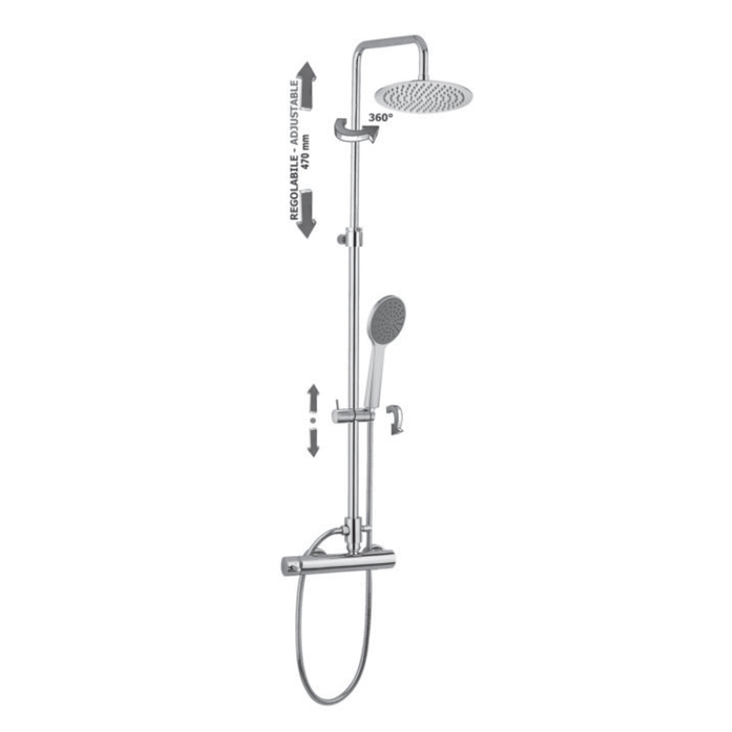 Paffoni Colonna doccia regolabile Mini Master con deviatore, soffione tondo e doccino by CeramicStore | Lo specialista del tuo bagno