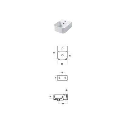 Lavabo rettangolare da appoggio o sospeso in ceramica bianca lucida 25x35cm serie Slim Disegno ceramica