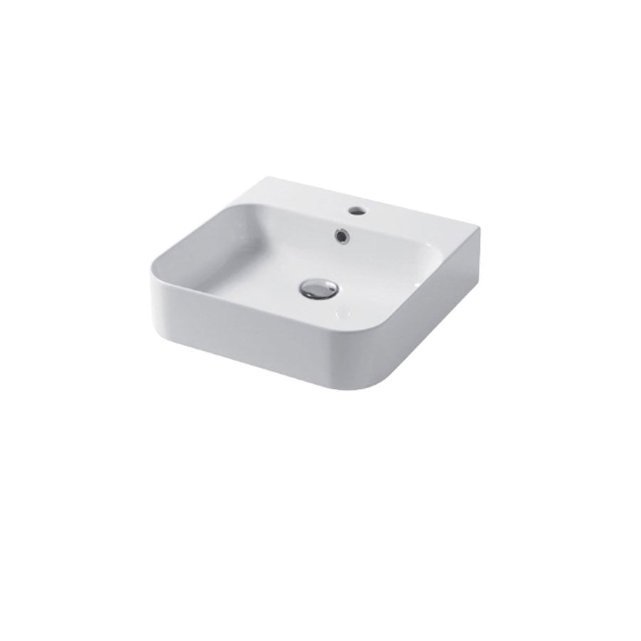 Lavabo quadrato da appoggio o sospeso in ceramica bianca lucida 48x48cm serie Slim Disegno ceramica
