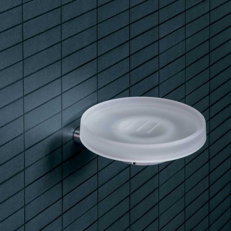 Porta sapone in ottone cromato con piattino in vetro satinato Colombo Design collezione Mini Con fissaggio a tassello by CeramicStore | Lo specialista del tuo bagno