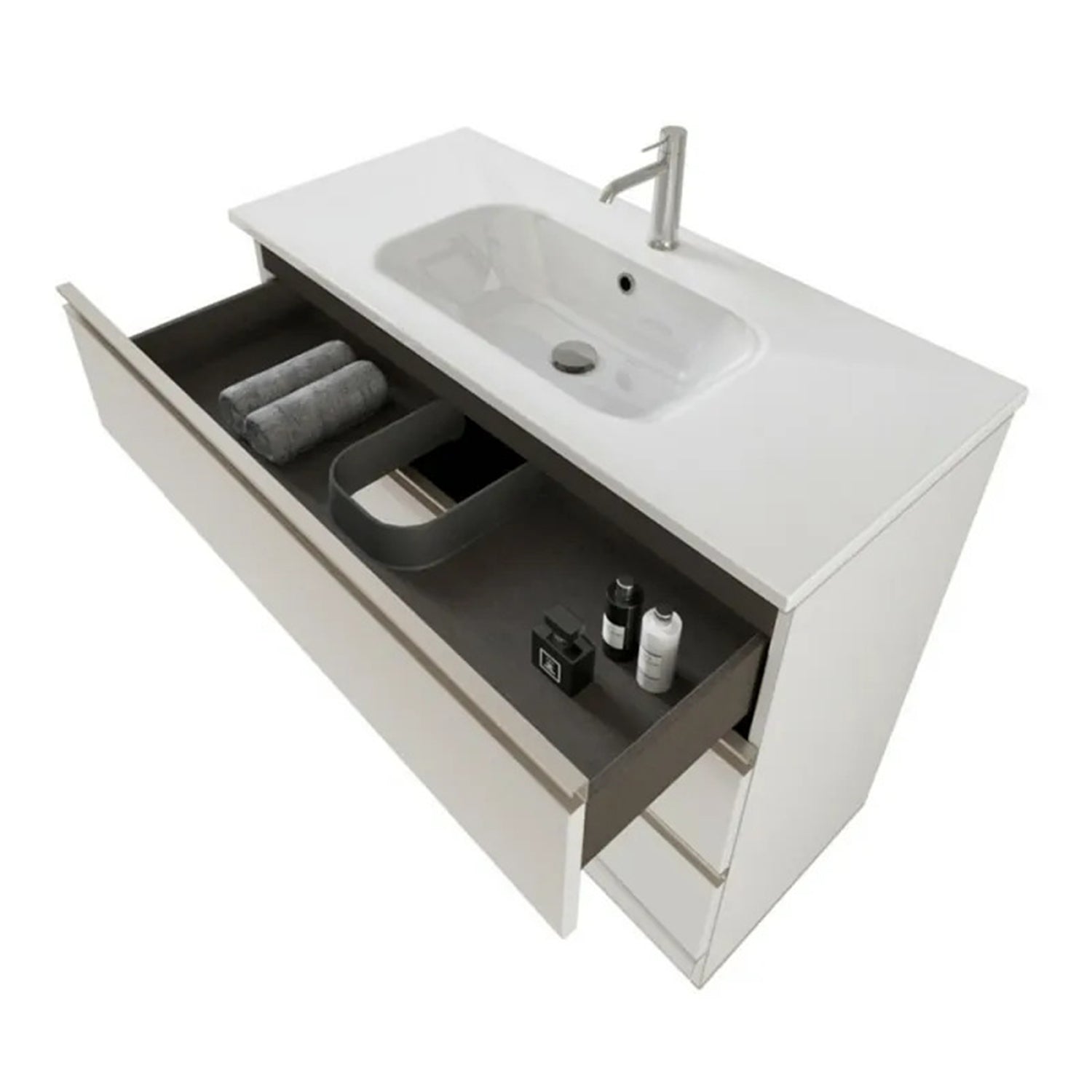 Composizione bagno sospesa Nexu 3 cassetti con lavabo specchio con lampada LED 100x90 cm - Bianco by CeramicStore | Lo specialista del tuo bagno