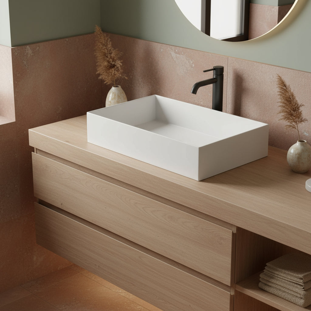 Lavabo da appoggio 60x38 cm Ceramica Azzurra Elegance Squared Bianco Lucido