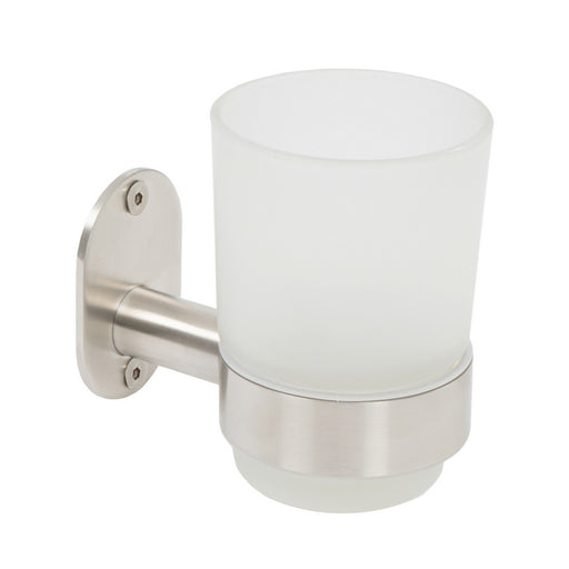 Porta spazzolini in acciaio inox spazzolato e vetro