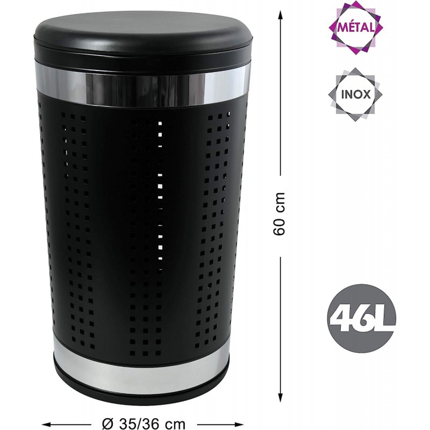 Cesto portabiancheria da 46L con fodera in Acciaio Inox - Nero by CeramicStore | Lo specialista del tuo bagno
