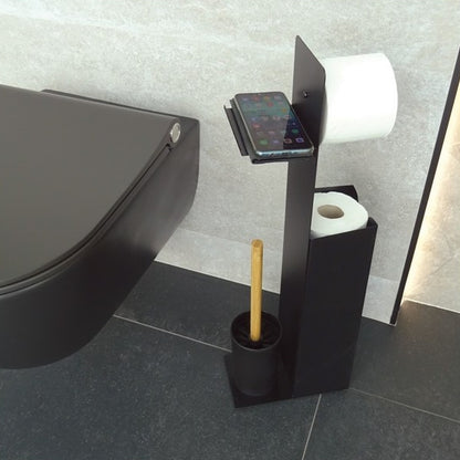 Piantana portarotolo con porta smartphone in Acciaio & Bambà¹ modello Yoni - Nero Opaco