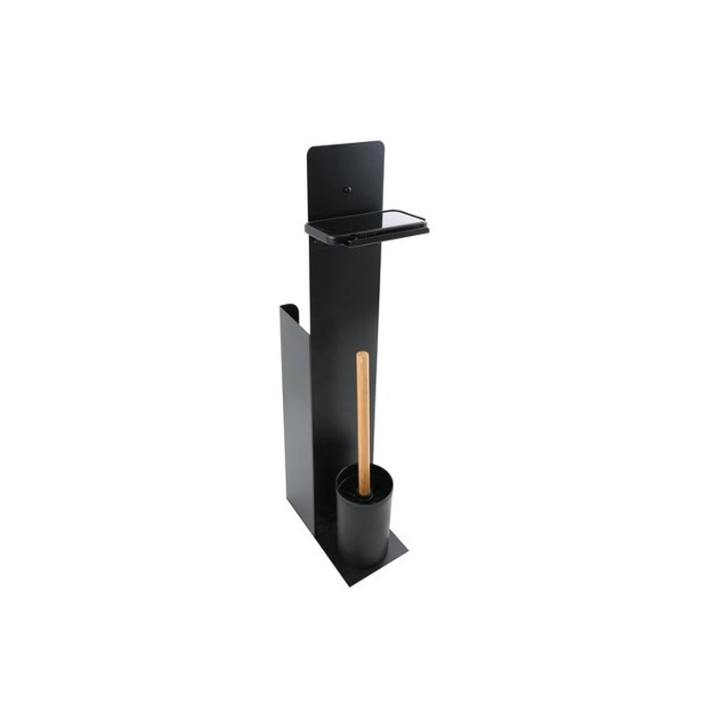 Piantana portarotolo con porta smartphone in Acciaio & Bambà¹ modello Yoni - Nero Opaco