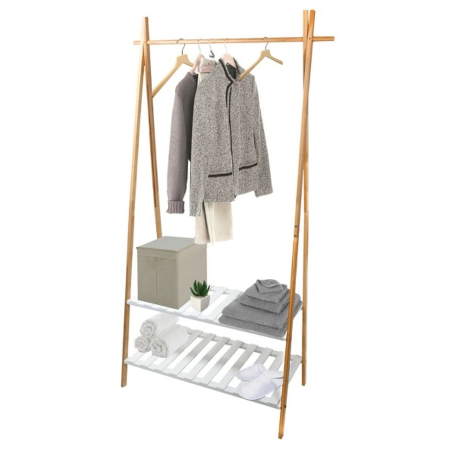 Appendiabiti in bambà¹ con due ripiani modello Mia - Bianco, Nero e Bambà¹ by CeramicStore | Lo specialista del tuo bagno