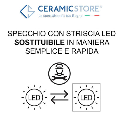 Specchio rettangolare con striscia led integrata accensione touch 60x80h cm by CeramicStore | Lo specialista del tuo bagno