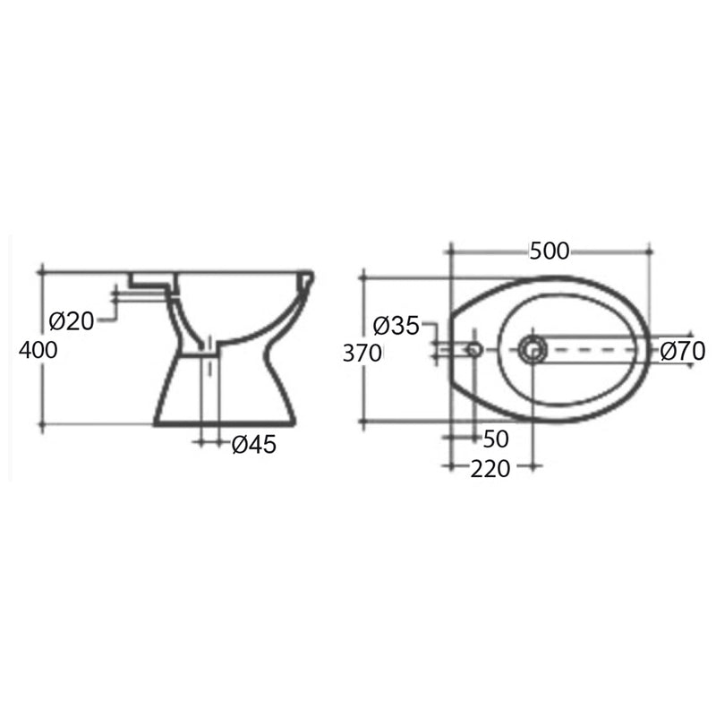Bidet Serie Kaila 50x37 x H. 40 cm in Ceramica Bianca