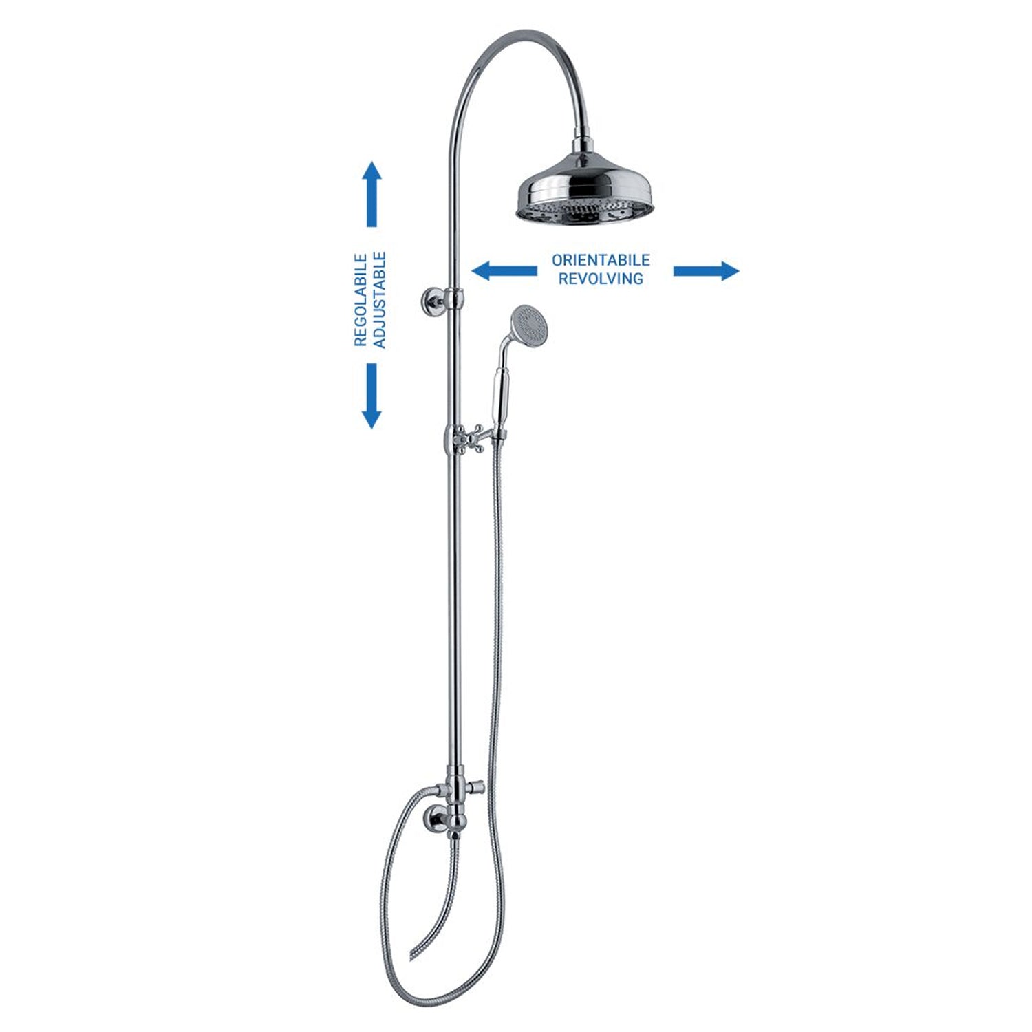 Colonna doccia tonda 2,2cm in ottone con soffione, deviatore e attacco flessibile by CeramicStore | Lo specialista del tuo bagno