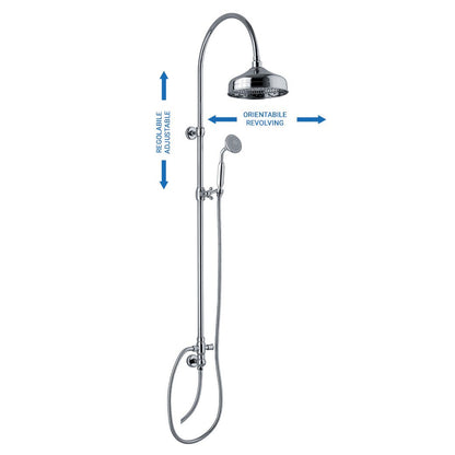 Colonna doccia tonda 2,2cm in ottone con soffione, deviatore e attacco flessibile by CeramicStore | Lo specialista del tuo bagno