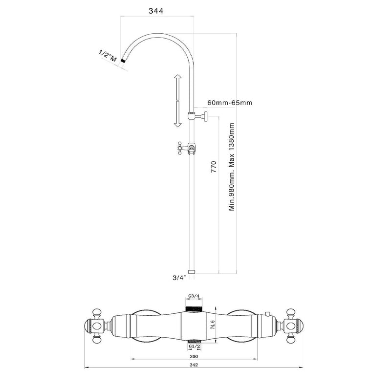 Colonna doccia tonda 2,2cm in ottone con deviatore termostatico TM3S by CeramicStore | Lo specialista del tuo bagno