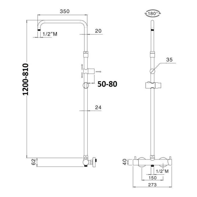 Colonna doccia regolabile in ottone con deviatore MX3C by CeramicStore | Lo specialista del tuo bagno