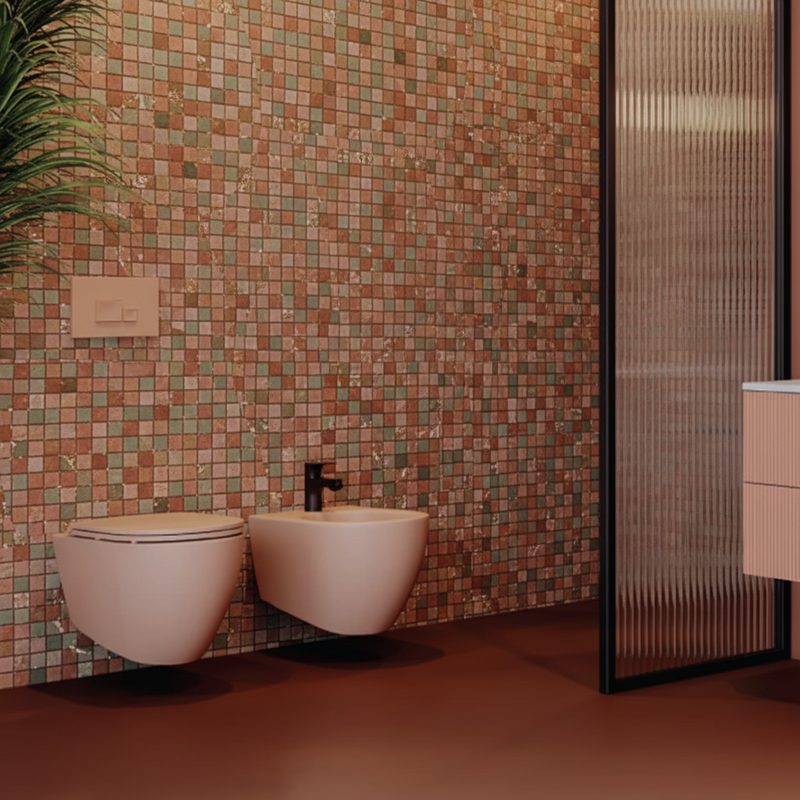 Hängende Rimless Sanitäranlagen mit Soft-Close WC-Sitz BathCore Serie Infinity 53x36,5xH40 cm Mattes Lachs