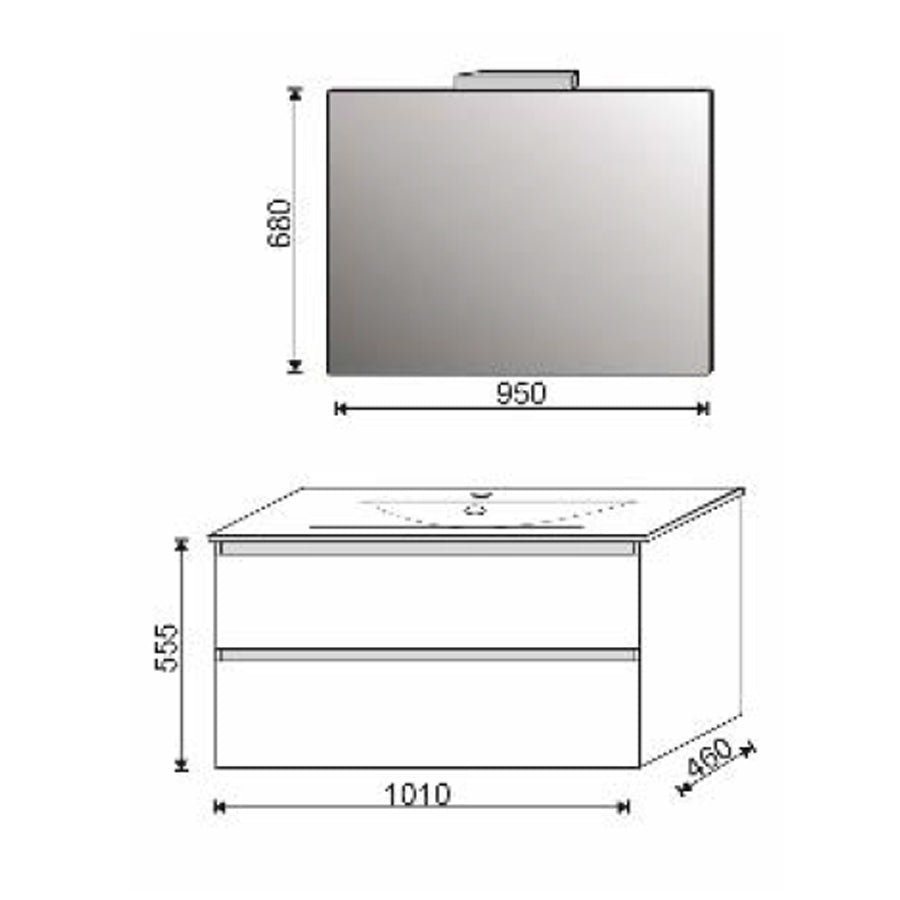 Mobile bagno sospeso modello Mirà² da 100 cm finitura hacney con lavabo in ceramica,specchio e lampada by CeramicStore | Lo specialista del tuo bagno