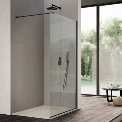Parete doccia Walk In cm 90 in cristallo temperato trasparente 8mm collezione Beauty Carbon con profili neri by CeramicStore | Lo specialista del tuo bagno