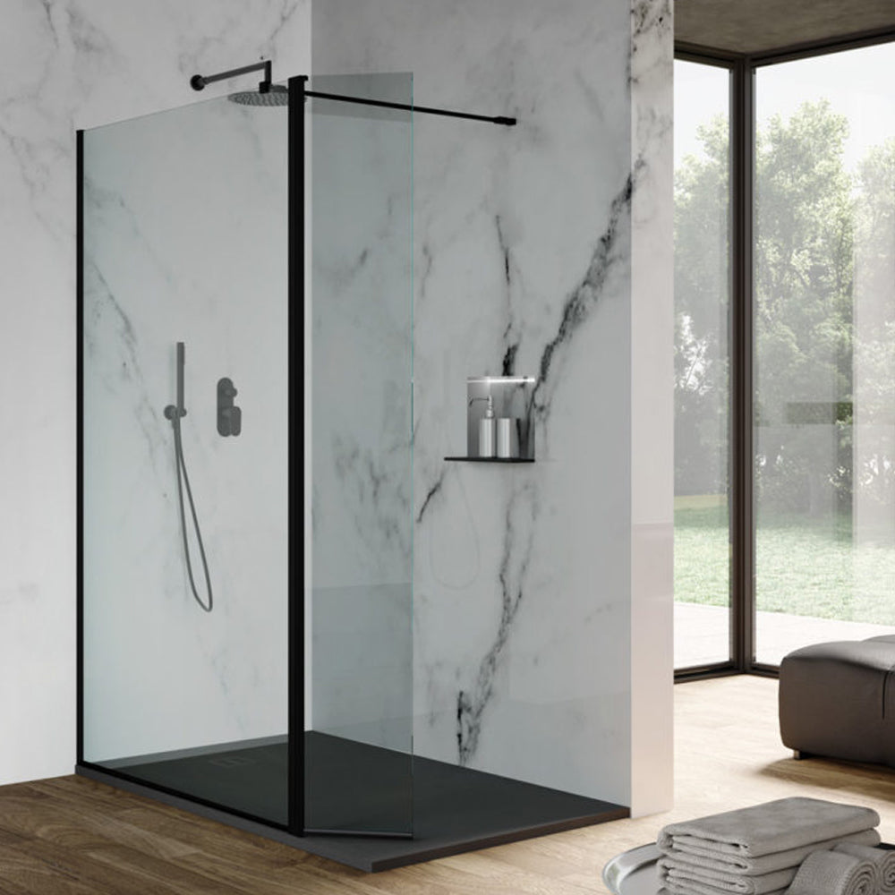 Parete doccia Walk In cm 90 con paretina mobile da cm 30 cristallo temperato trasparente 8mm Beauty Carbon by CeramicStore | Lo specialista del tuo bagno